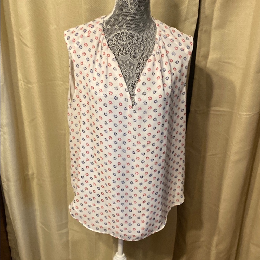 Ann Taylor Lined Sleeveless Blouse - Muted Red and White